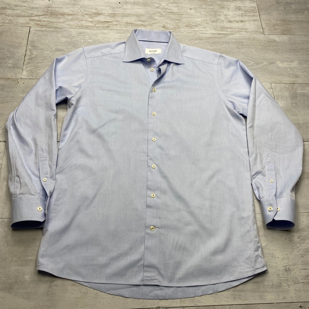 Eton Contemporary Fit Dress Shirt Mens 16 41 Blue Textured Long Sleeve Business
